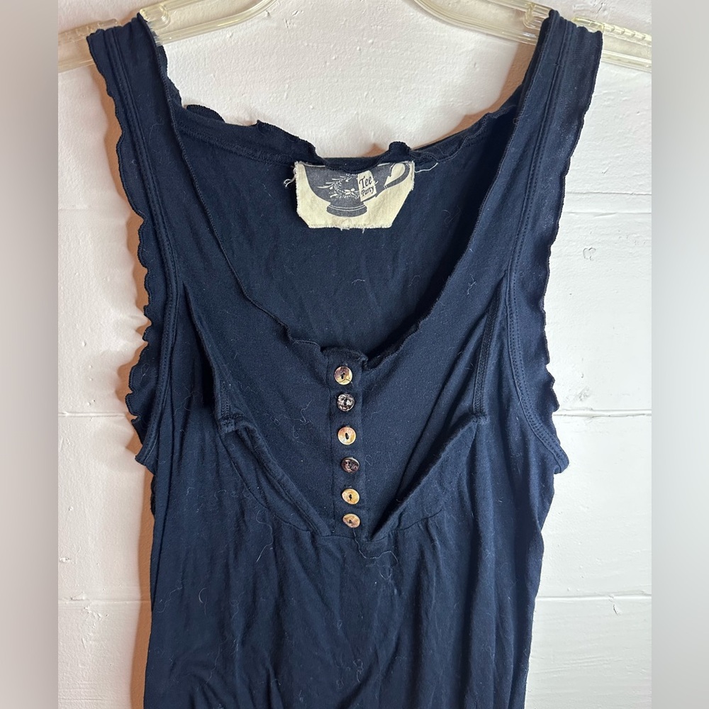 Boho Black Ruffled Buttoned Tank Top